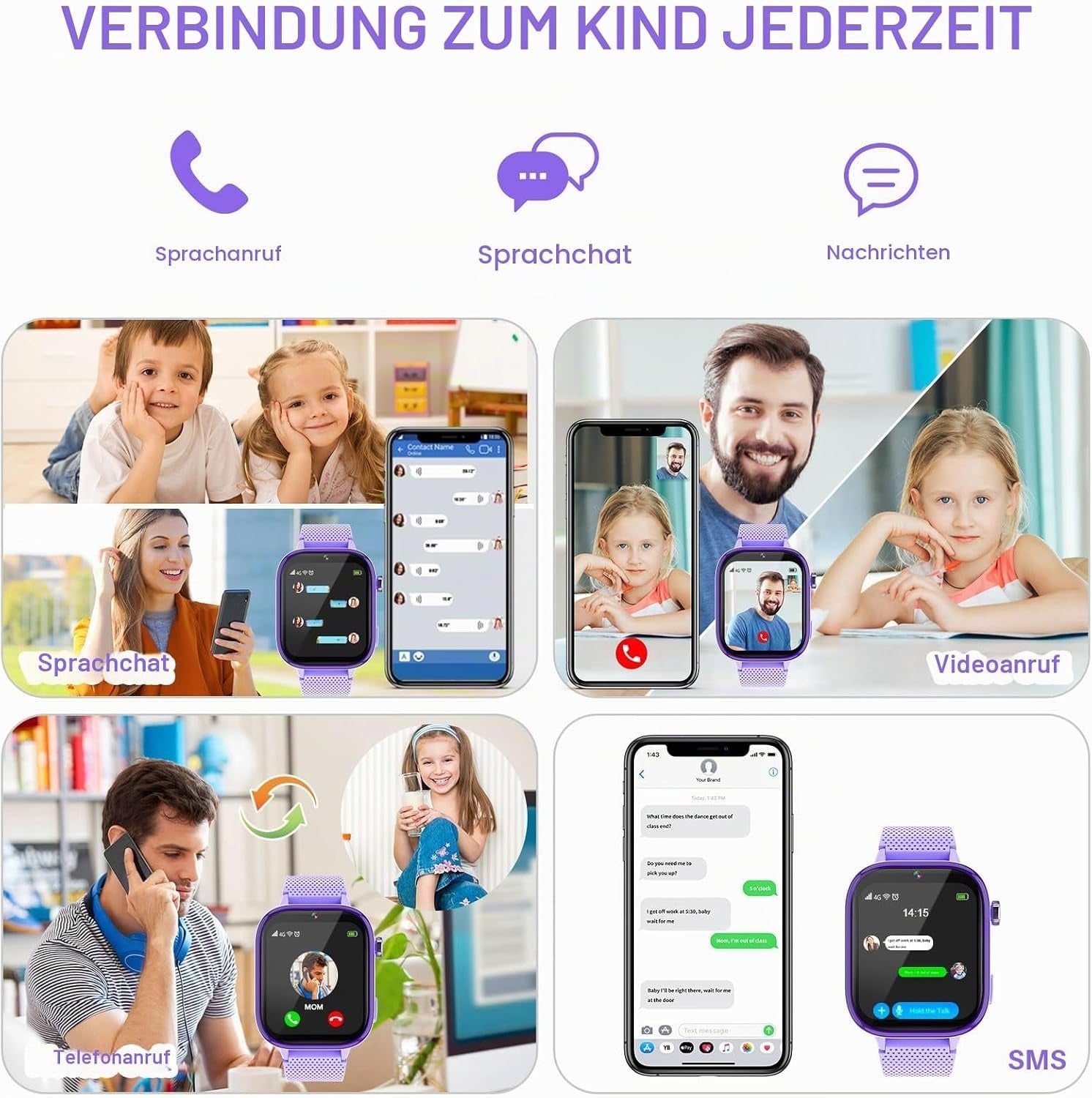 4G Smartwatch für Kinder - GPS & Videotelefonie - Lila - bis zu 34% reduziert