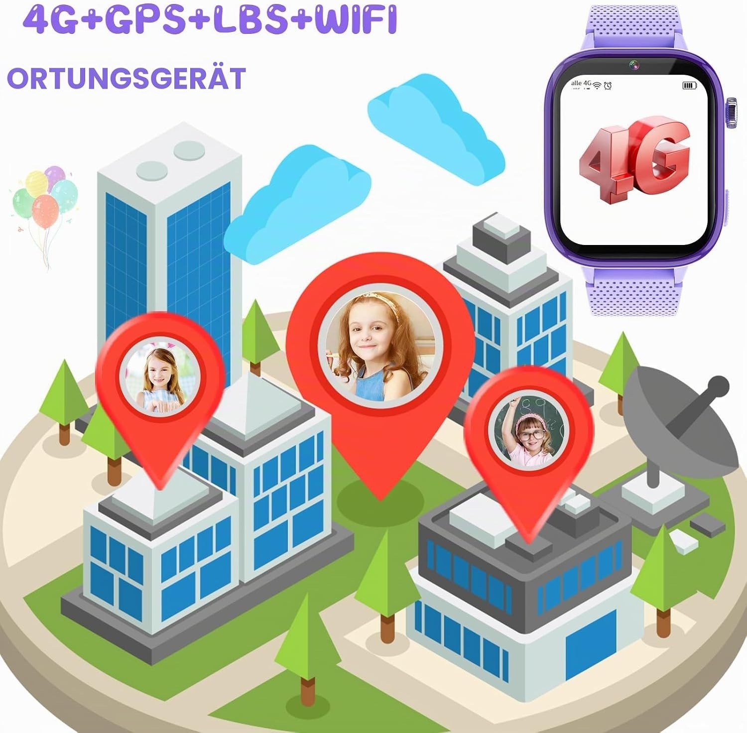 4G Smartwatch für Kinder - GPS & Videotelefonie - Lila - bis zu 34% reduziert