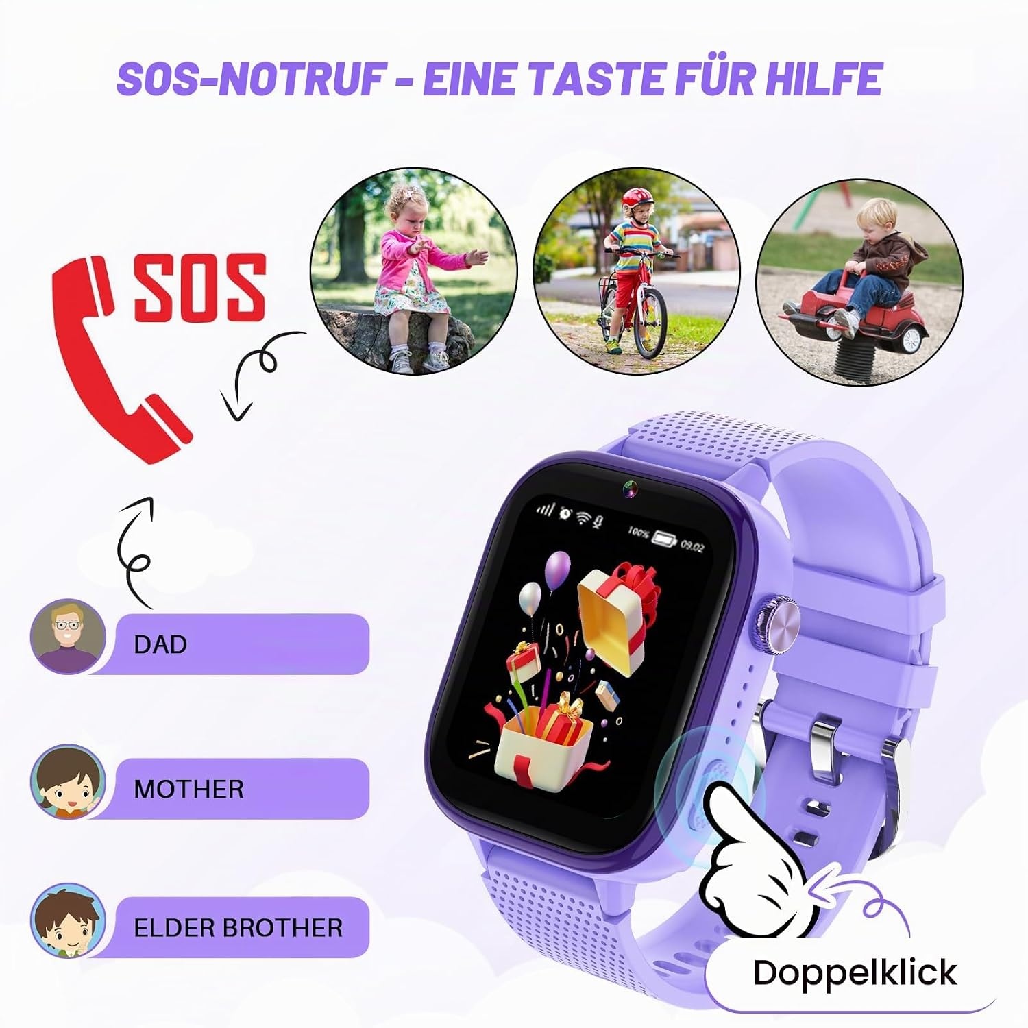 4G Smartwatch für Kinder - GPS & Videotelefonie - Lila - bis zu 34% reduziert