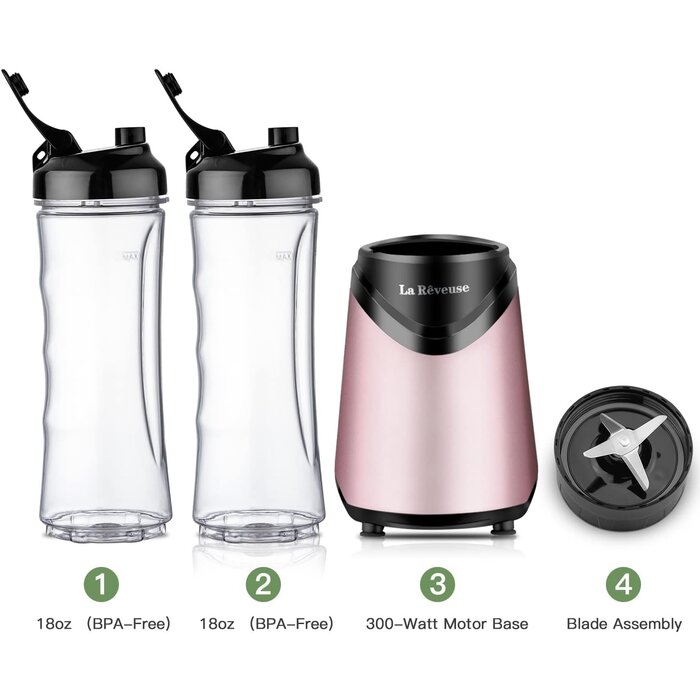 Smoothie-Mixer 300W in Rosa inkl. 2 Reisebechern - Outlet: bis zu 32% sparen