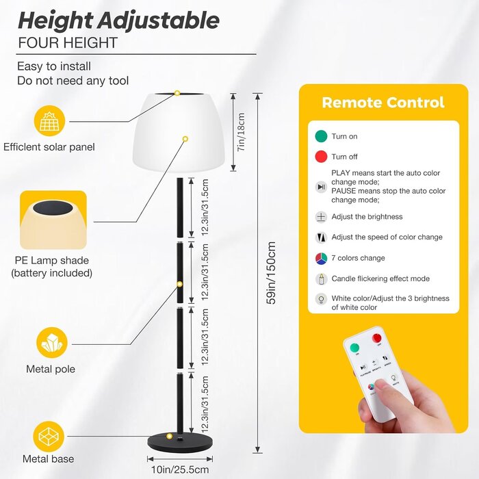 Moderne Solar-Stehlampe 150cm, RGB & Dimmbar - Jetzt bis zu 34% günstiger