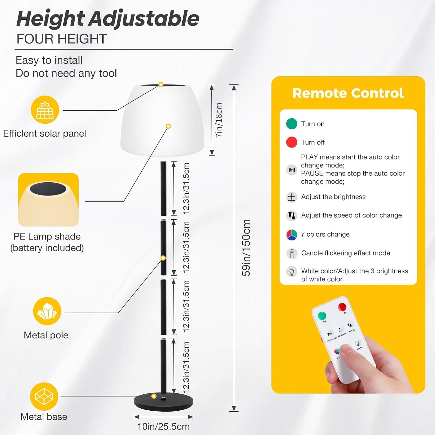 Moderne Solar-Stehlampe 150cm, RGB & Dimmbar - Jetzt bis zu 34% günstiger