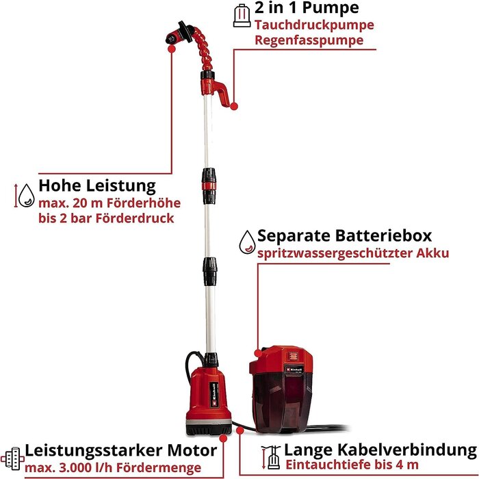 Akku-Regenfasspumpe 18V - 3000 l/h mit Teleskoprohr - bis zu 34% Rabatt