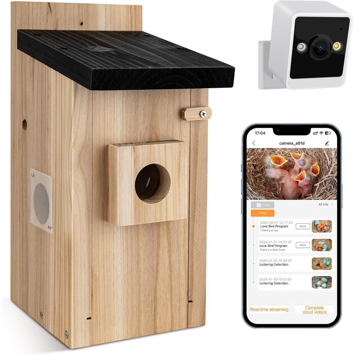 Smartes Vogelhaus mit 4MP Kamera - Naturholz - bis zu 34% Rabatt