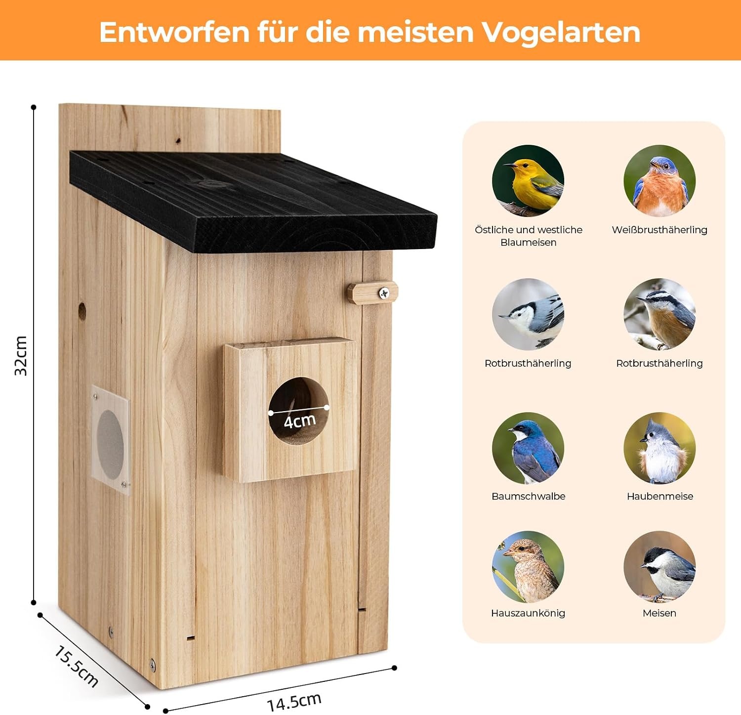 Smartes Vogelhaus mit 4MP Kamera - Naturholz - bis zu 34% Rabatt