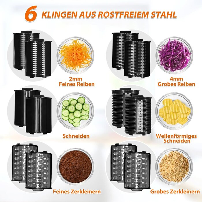 Elektrische 6-in-1 Käsereibe & Gemüseschneider 250W - bis zu 34% Rabatt