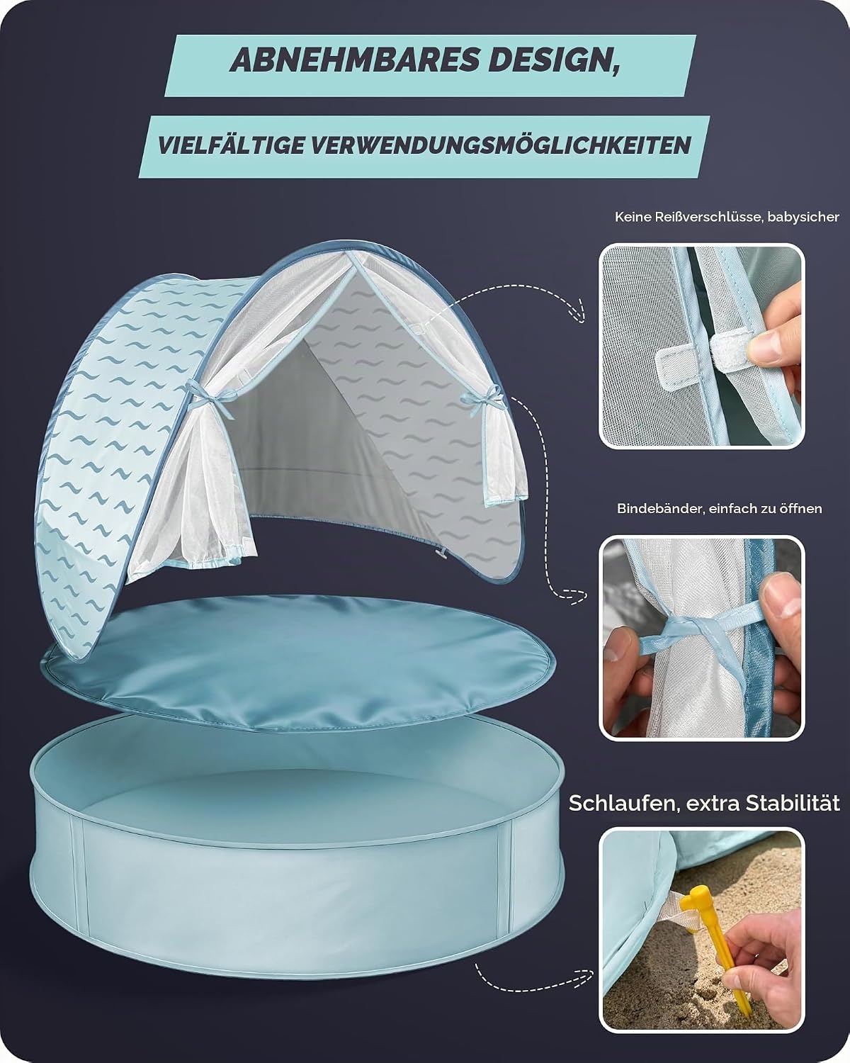 3-in-1 Baby Strandzelt mit UV-Schutz UPF 50+ - Outlet-Angebot bis zu 33% Rabatt