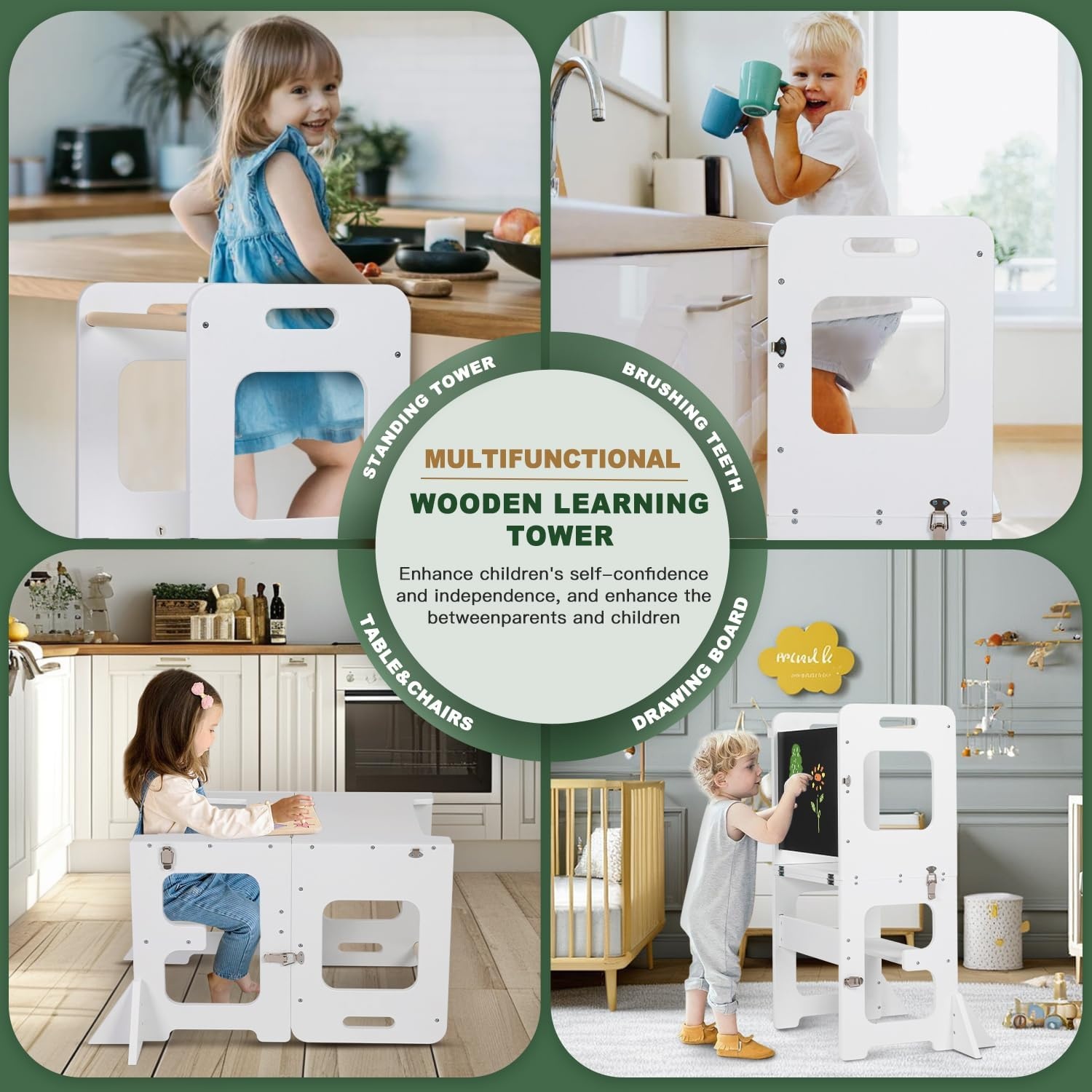 Montessori Lernturm 3-in-1, klappbar, weiß - Sparen Sie bis zu 34%