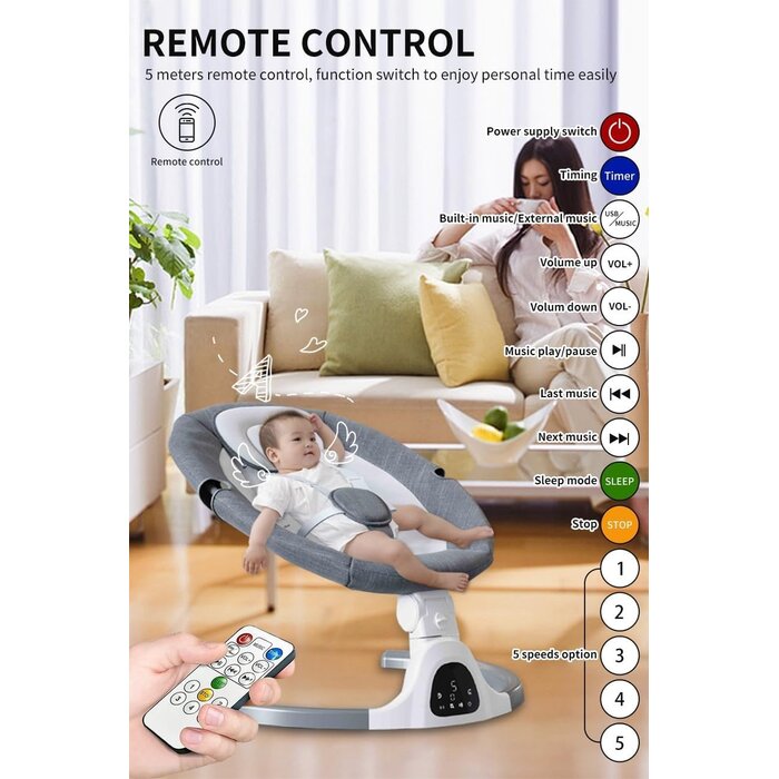 Elektrische Babyschaukel mit Bluetooth & USB - Beige - bis zu 34% Rabatt