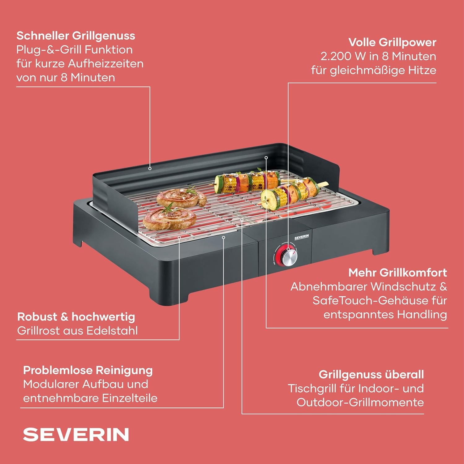 Elektrischer Tischgrill 2200W mit Edelstahlrost - bis zu 33% reduziert