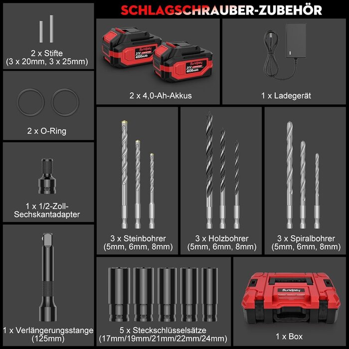 Akku-Schlagschrauber 21V 1400 Nm Bürstenlos mit Zubehör - bis zu 29% Rabatt