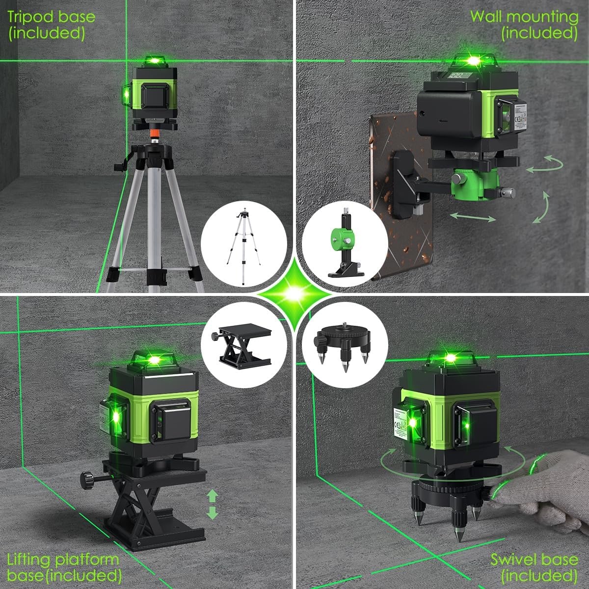 4D Linienlaser 16-Linien 360° inkl. Stativ & 2 Akkus - bis zu 29% Rabatt