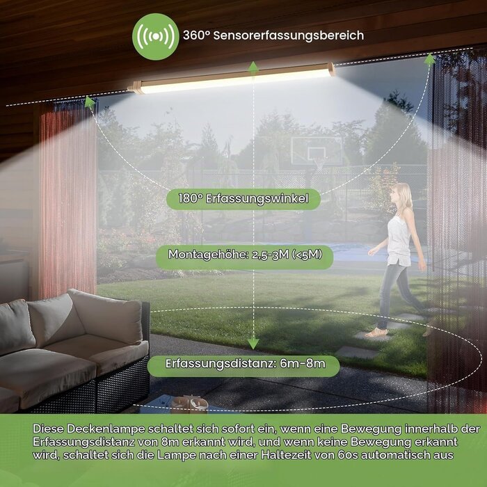 LED-Feuchtraumleuchte 120cm, 30W, 4200lm, IP66 mit Radarsensor - bis zu 32% Rabatt