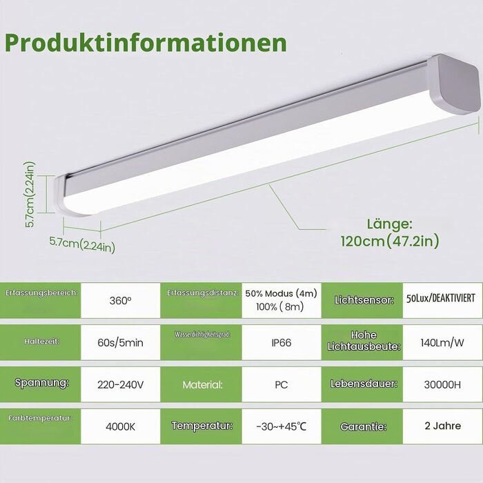LED-Feuchtraumleuchte 120cm, 30W, 4200lm, IP66 mit Radarsensor - bis zu 32% Rabatt
