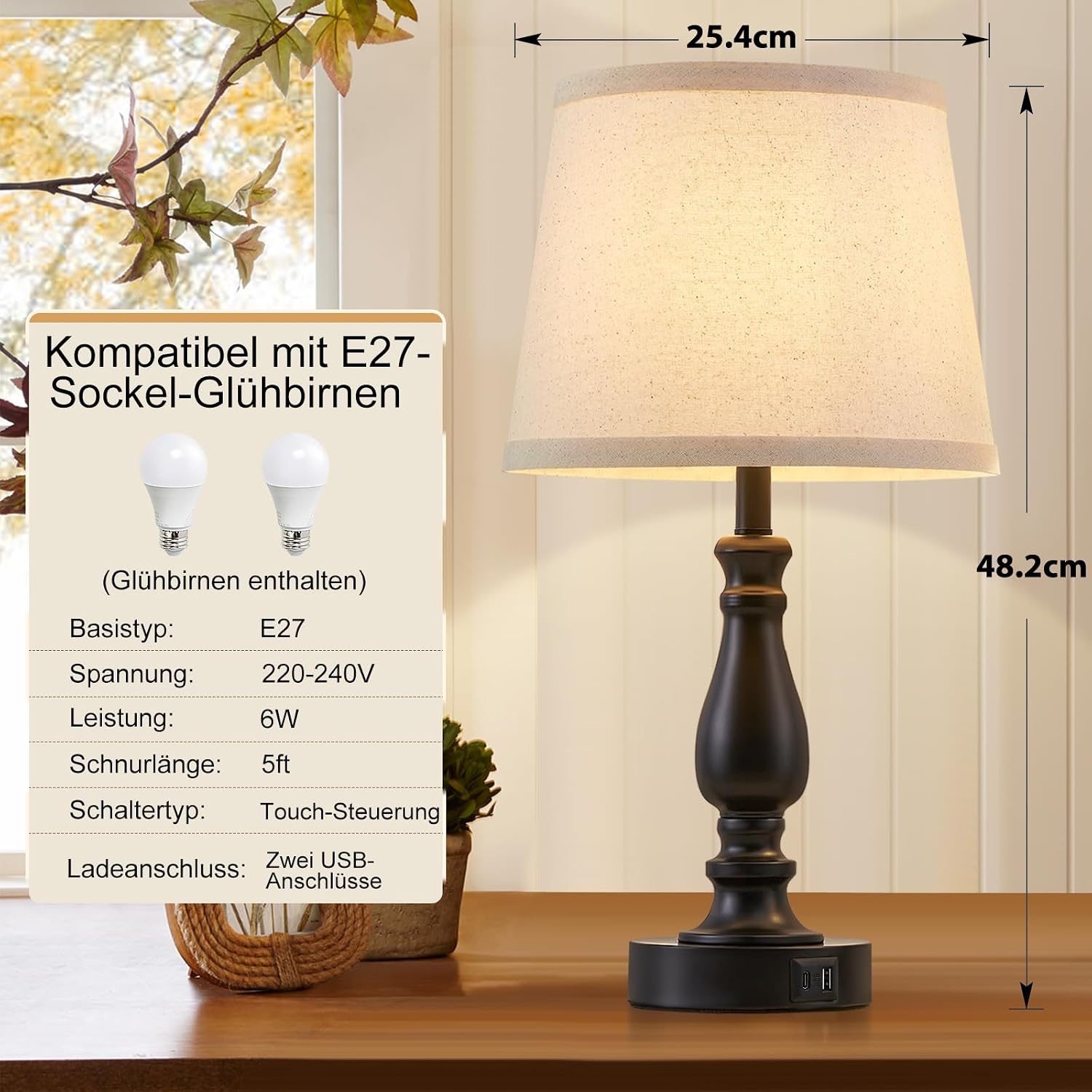 2er Set Touch-Tischleuchten mit USB-Ladestation - bis zu 34% sparen