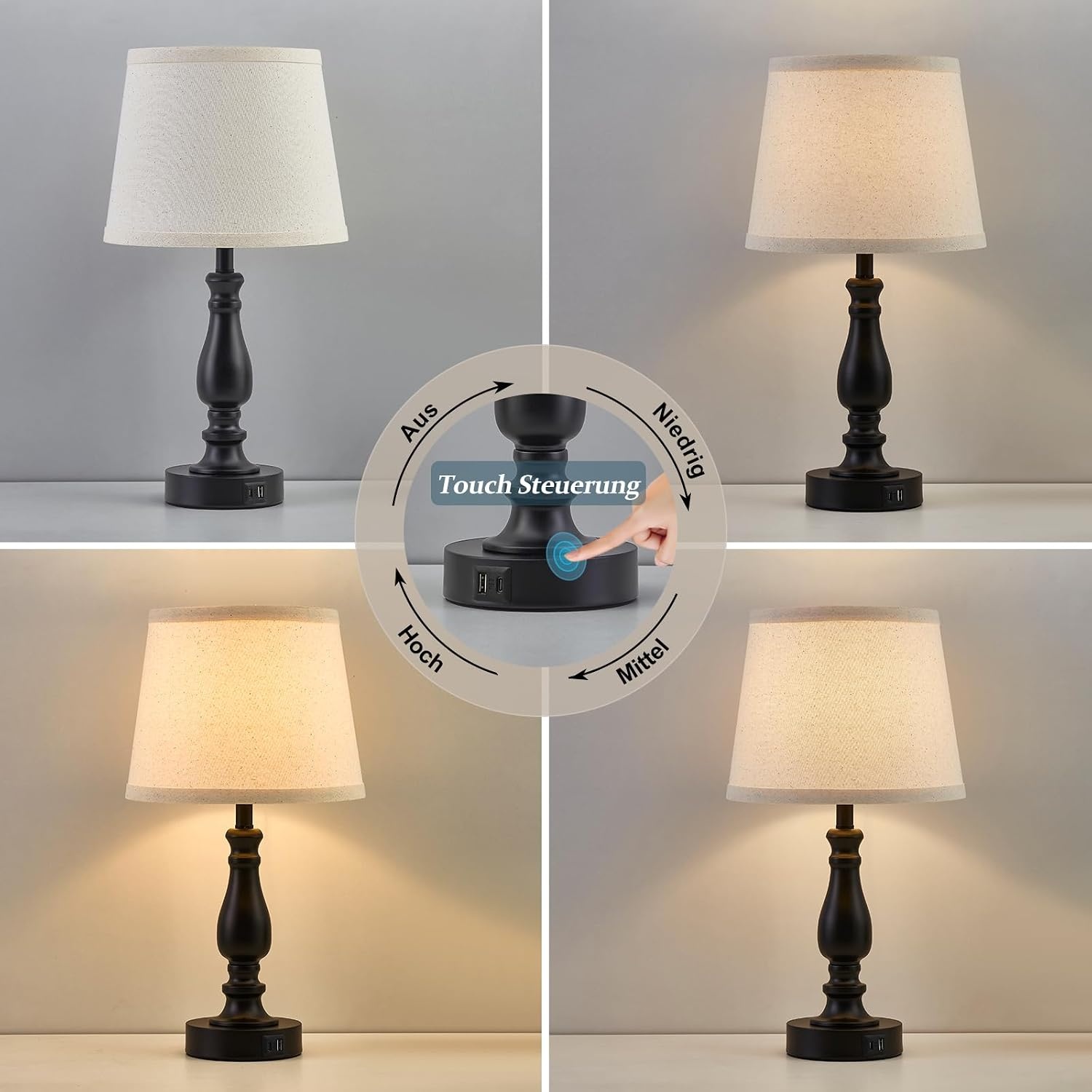2er Set Touch-Tischleuchten mit USB-Ladestation - bis zu 34% sparen