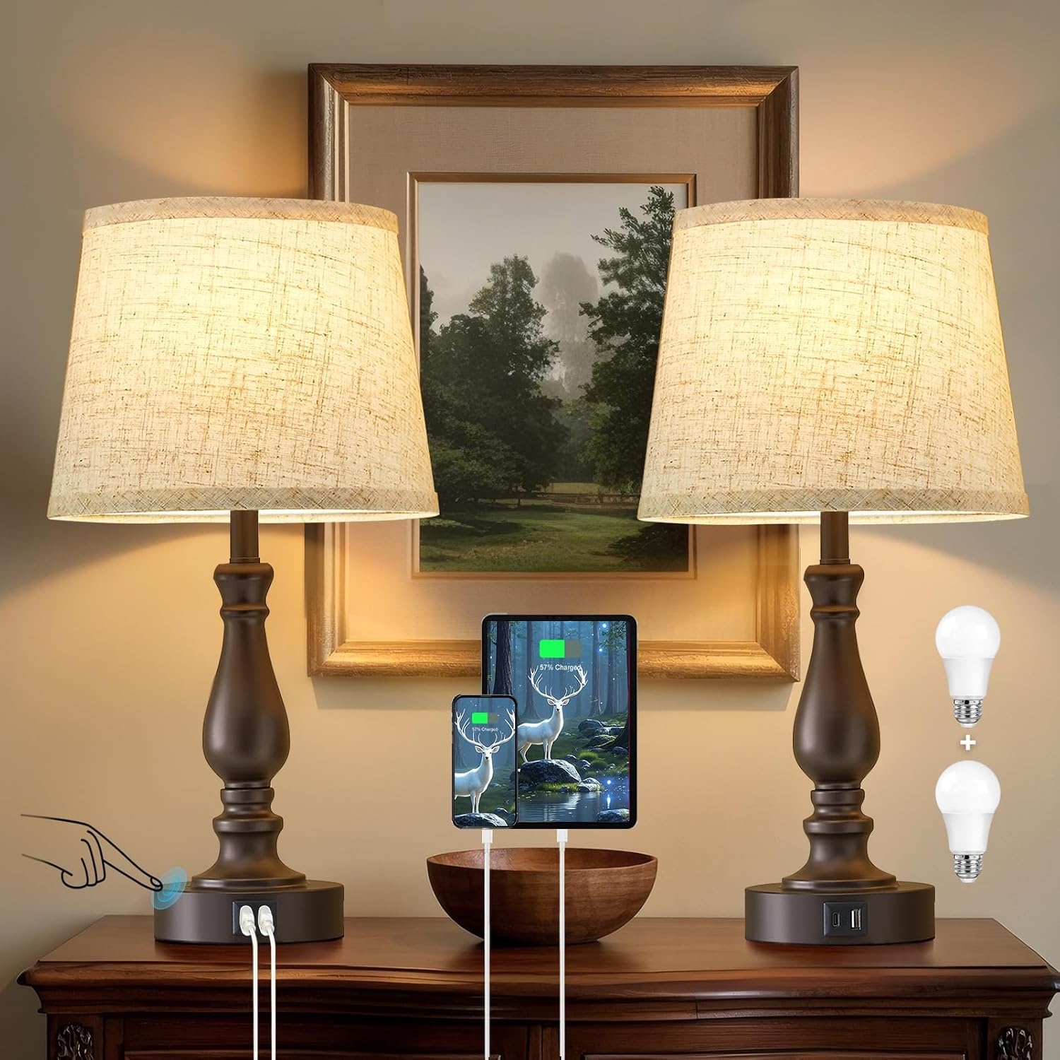 2er Set Touch-Tischleuchten mit USB-Ladestation - bis zu 34% sparen