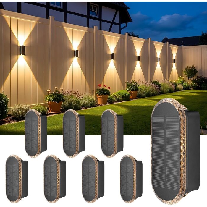 8er Set Solar-Wandleuchten - Up- & Downlight, 3 Lichtfarben, bis zu 34% Rabatt