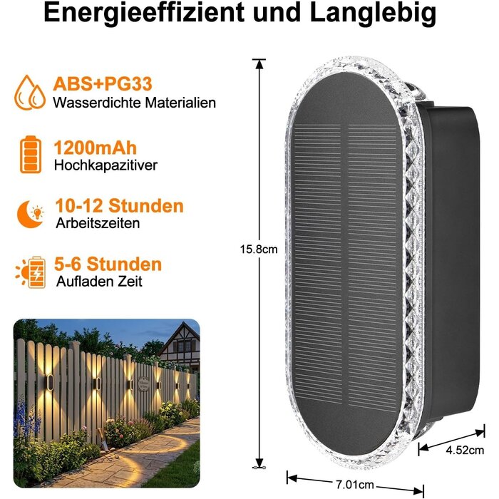 8er Set Solar-Wandleuchten - Up- & Downlight, 3 Lichtfarben, bis zu 34% Rabatt