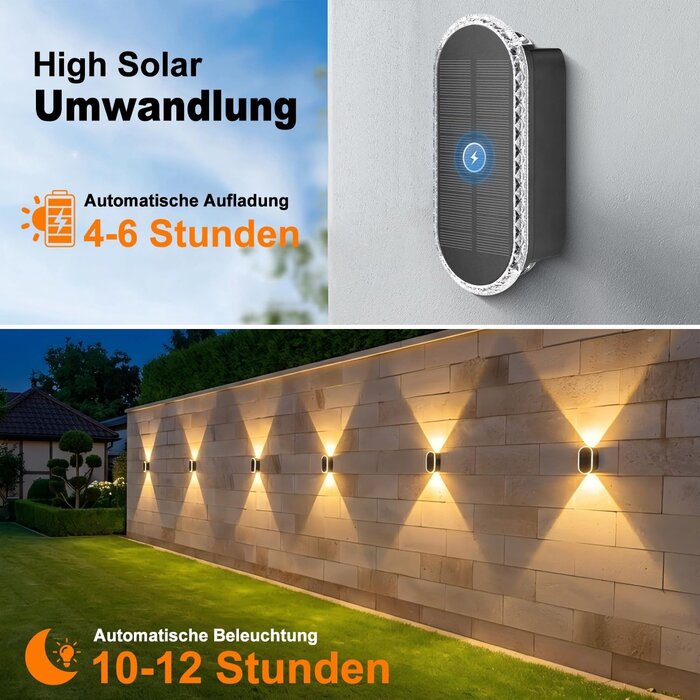 8er Set Solar-Wandleuchten - Up- & Downlight, 3 Lichtfarben, bis zu 34% Rabatt