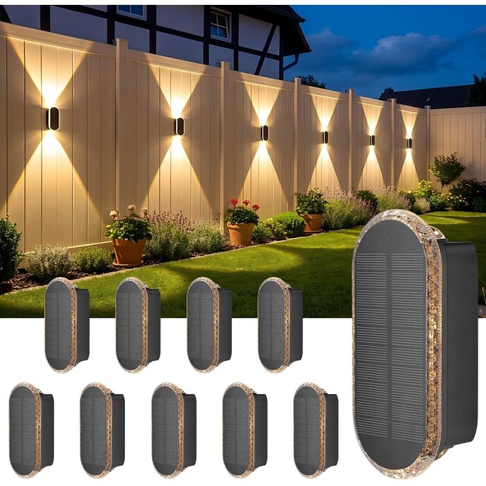 8er Set Solar-Wandleuchten - Up- & Downlight, 3 Lichtfarben, bis zu 34% Rabatt