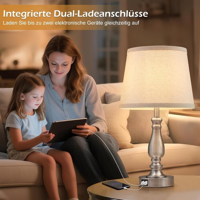 2er-Set Tischlampen mit USB & Dimmer - Gebürstetes Nickel - bis zu 34% Rabatt