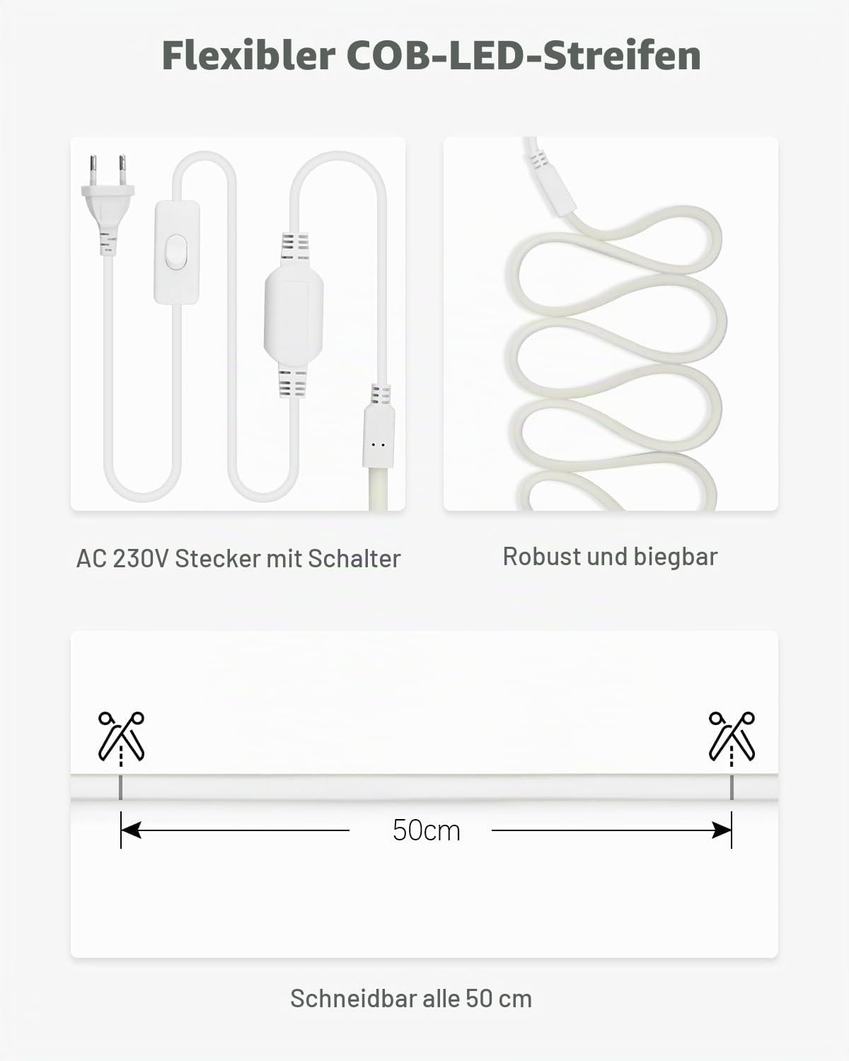 20m COB LED-Streifen Kaltweiß 230V IP67 - Bis zu 33% Rabatt im Outlet