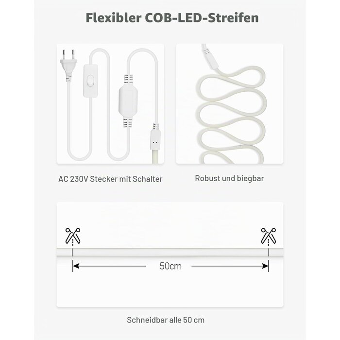 20m COB LED-Streifen Kaltweiß 230V IP67 - Bis zu 33% Rabatt im Outlet
