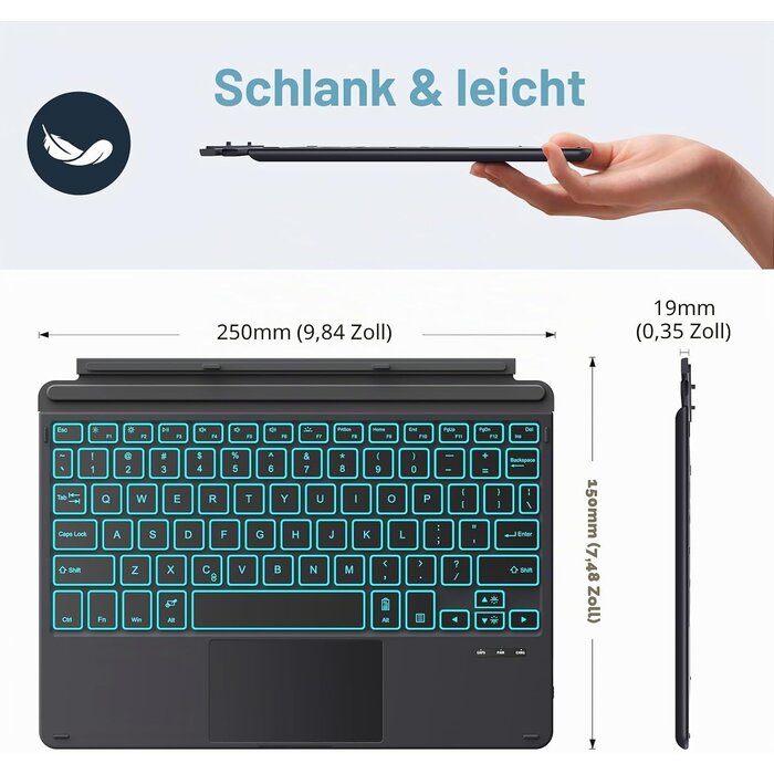 Tastatur für Surface Go 1-4 | Bluetooth | Beleuchtet | Bis zu 79% Rabatt