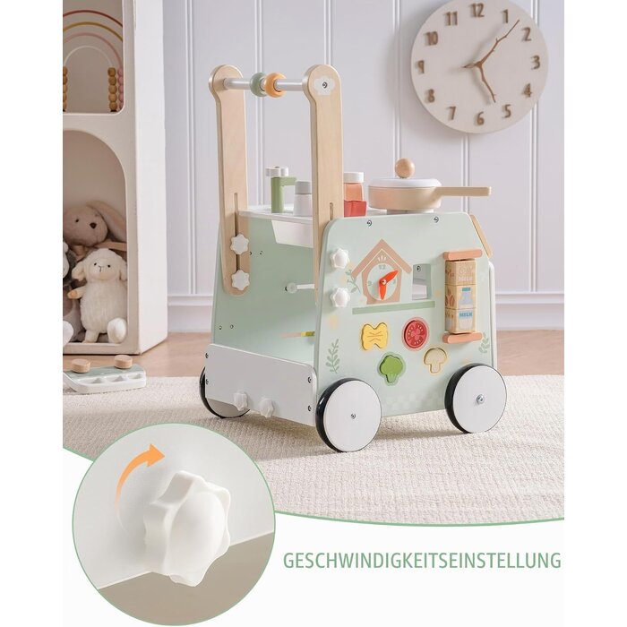 2-in-1 Holz-Lauflernwagen mit Spielküche - Grün - Bis zu 34% sparen
