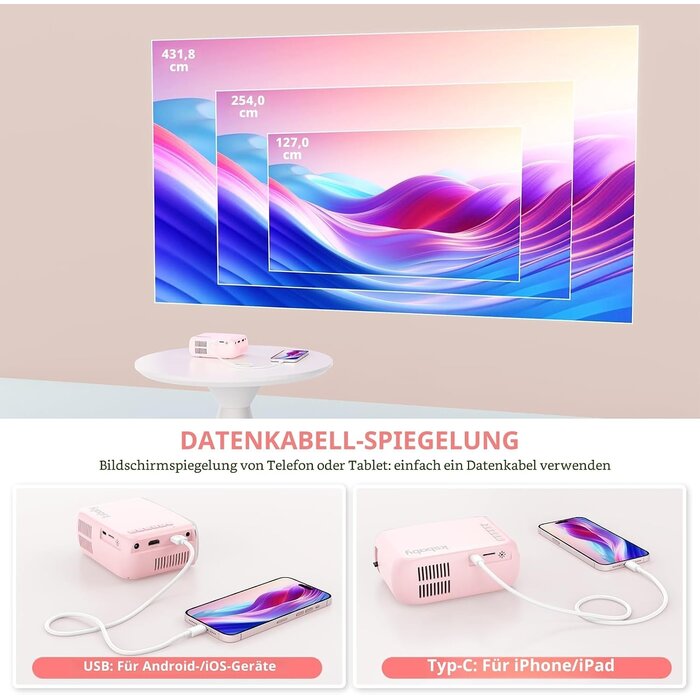 Tragbarer Mini-LED-Projektor Pink - Outdoor & Gaming - bis zu 33% reduziert