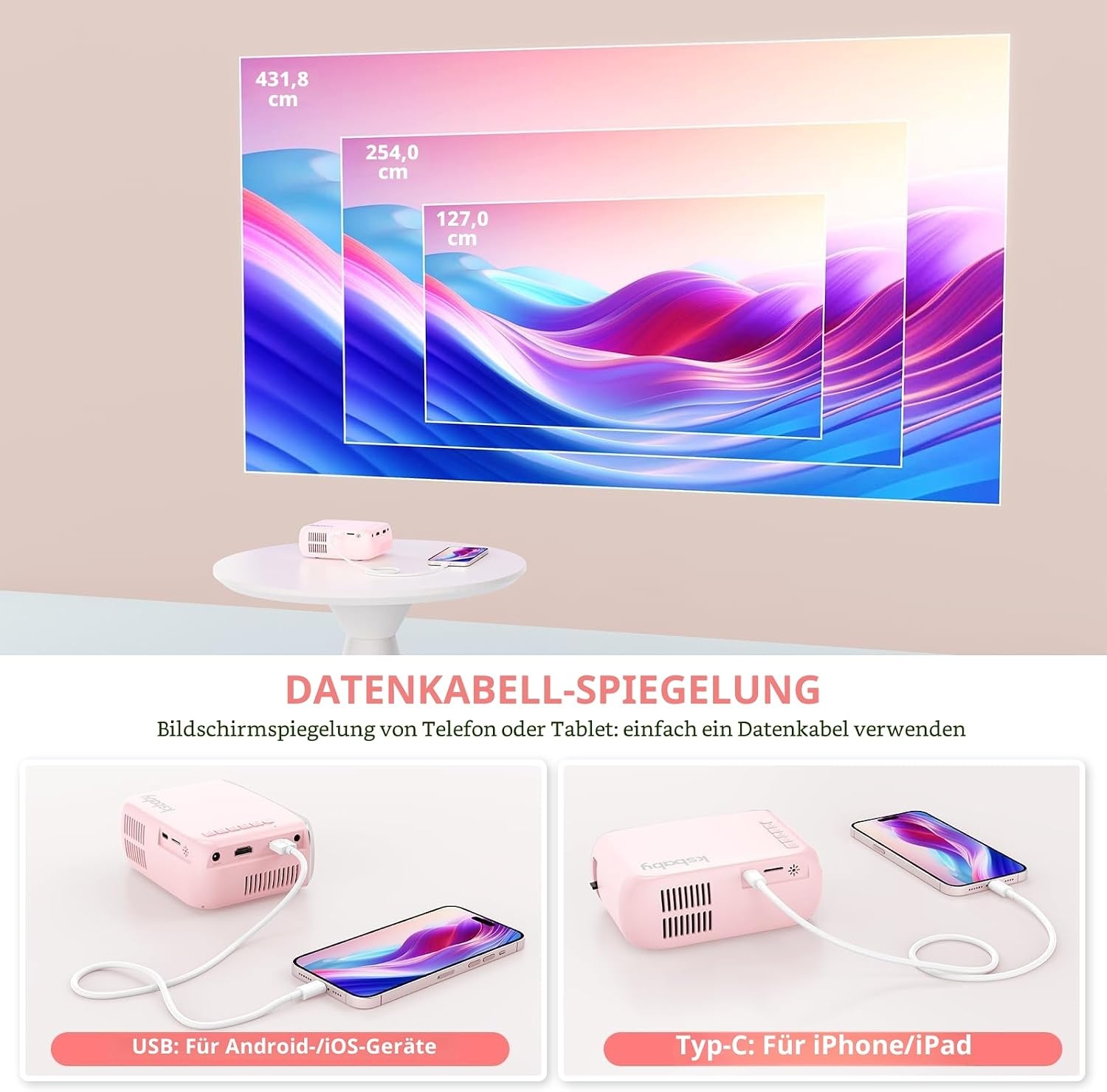 Tragbarer Mini-LED-Projektor Pink - Outdoor & Gaming - bis zu 33% reduziert