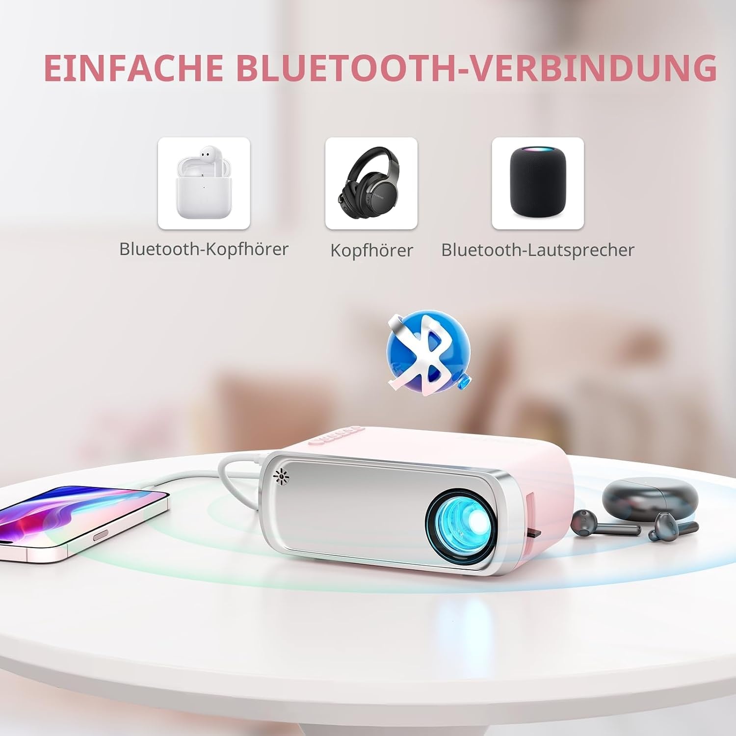 Tragbarer Mini-LED-Projektor Pink - Outdoor & Gaming - bis zu 33% reduziert