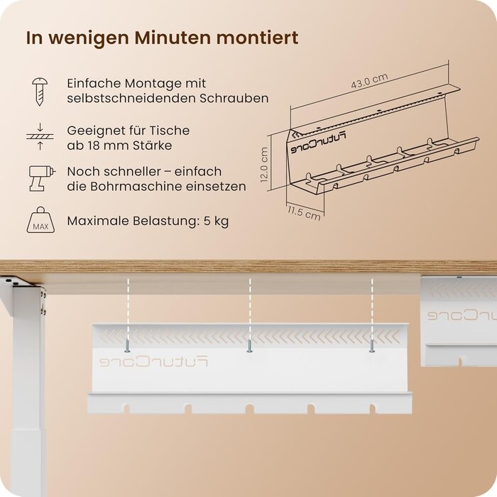 Kabelkanal für Schreibtisch 43x12 cm - 2er-Set - Weiß - bis zu 31% Rabatt