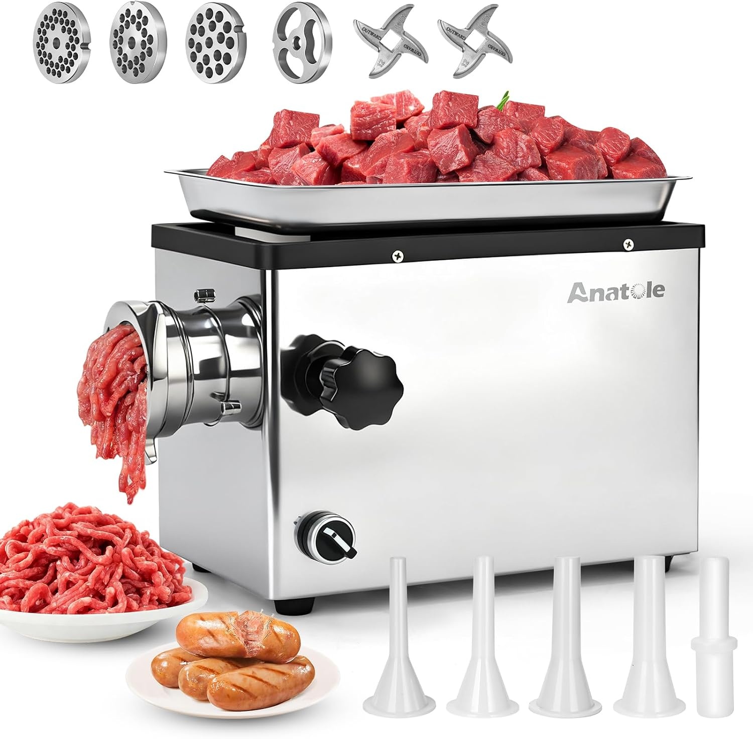 Elektrischer Fleischwolf 950W Edelstahl - Wurstfüller - Outlet bis zu 35% Rabatt