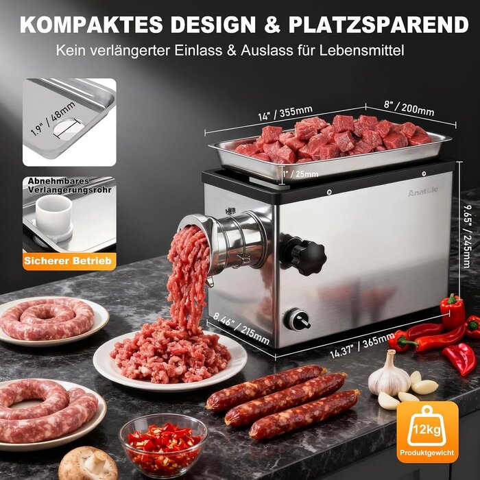 Elektrischer Fleischwolf 950W Edelstahl - Wurstfüller - Outlet bis zu 35% Rabatt