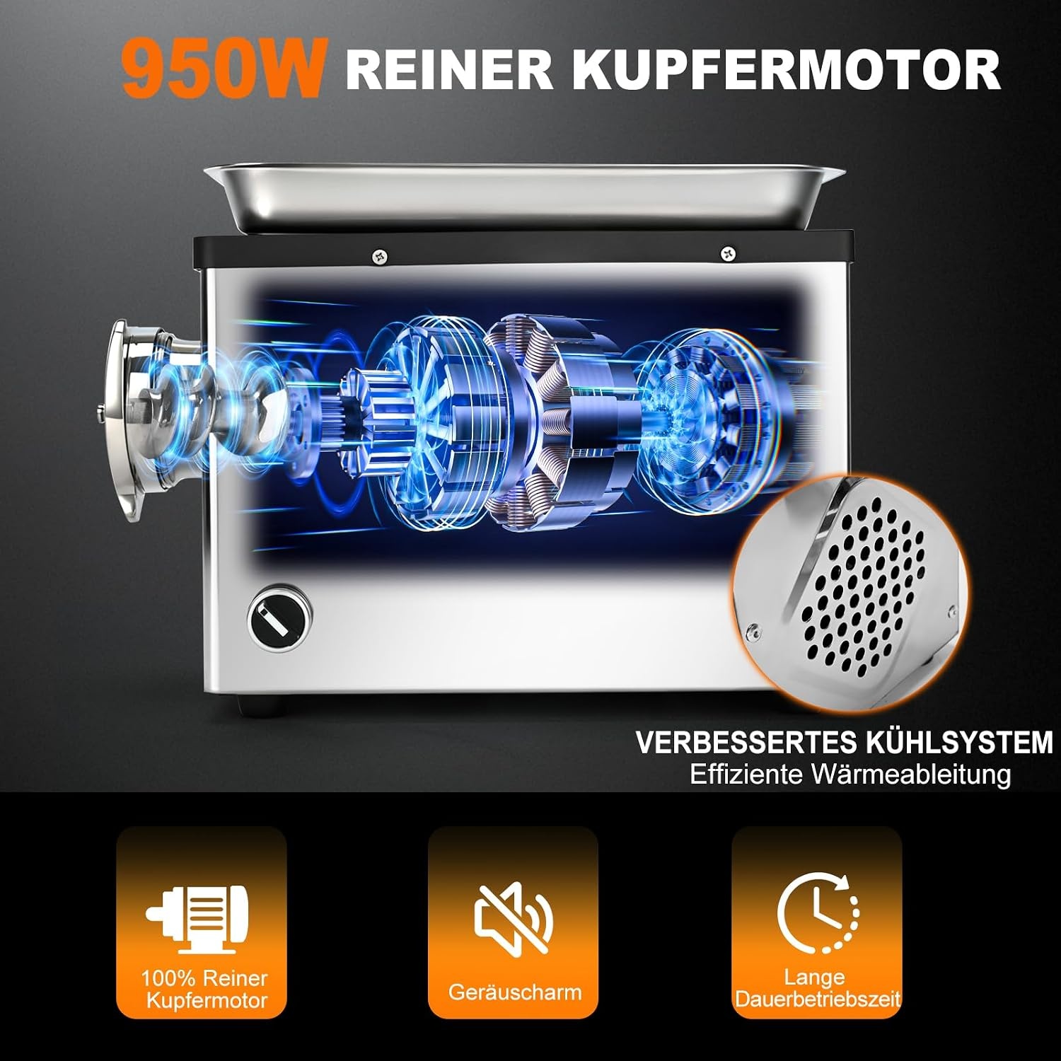 Elektrischer Fleischwolf 950W Edelstahl - Wurstfüller - Outlet bis zu 35% Rabatt