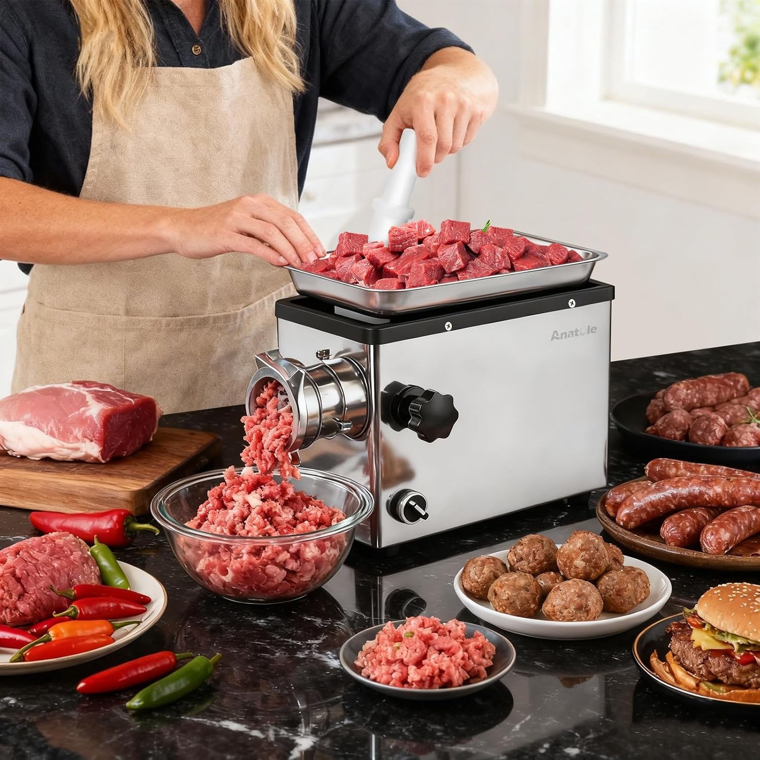 Elektrischer Fleischwolf 950W Edelstahl - Wurstfüller - Outlet bis zu 35% Rabatt
