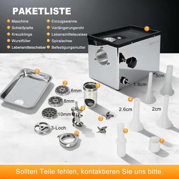 Elektrischer Fleischwolf 950W Edelstahl - Wurstfüller - Outlet bis zu 35% Rabatt