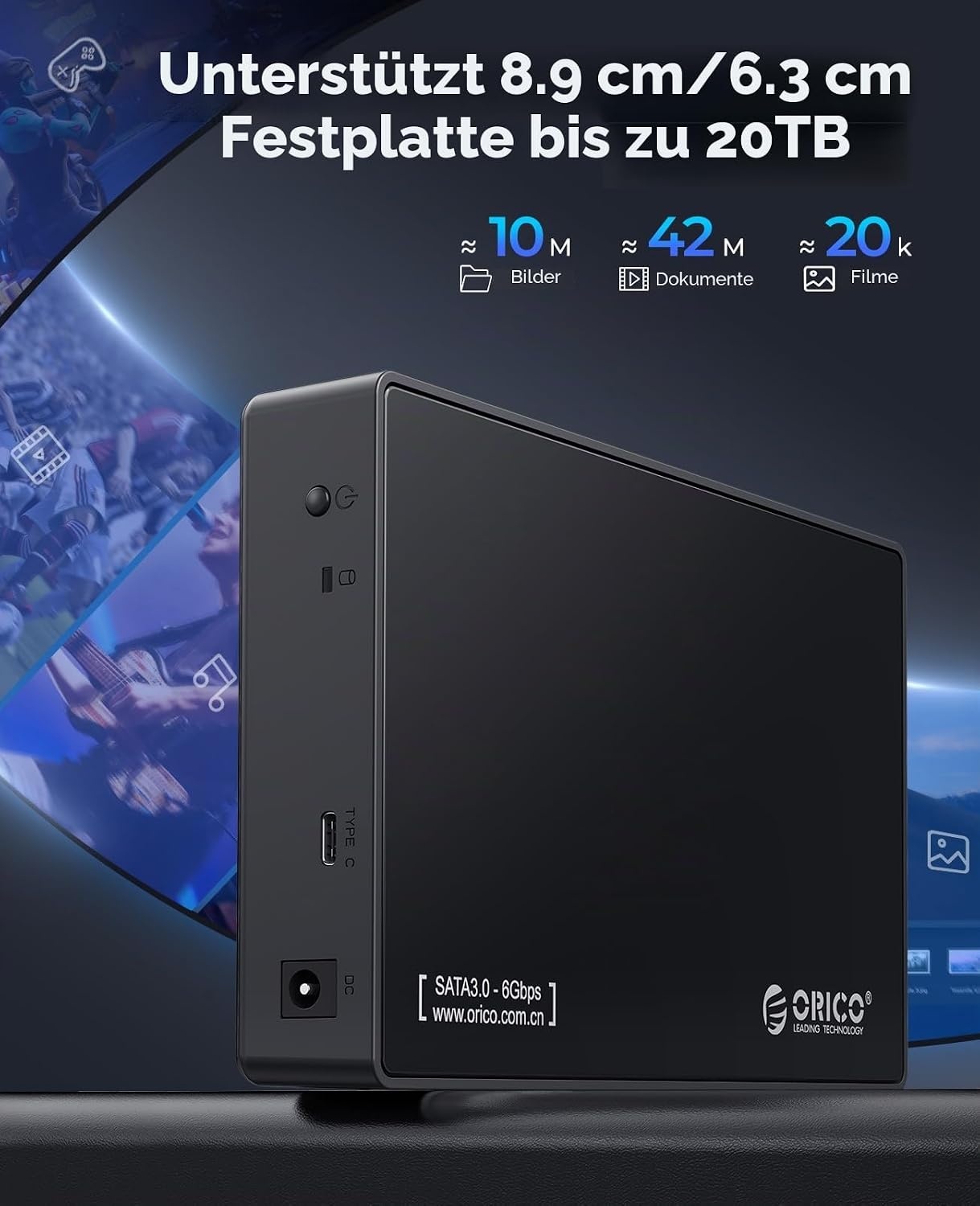 3,5" HDD-Gehäuse SATA bis 20 TB, USB-C, werkzeuglos - bis zu 32% günstiger