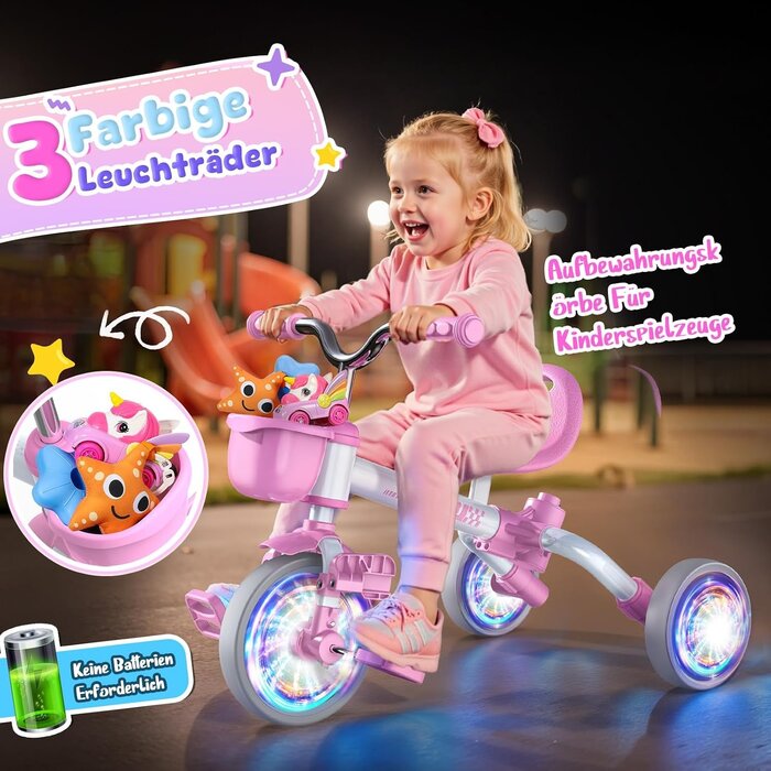 5-in-1 Kinderdreirad mit LED-Rädern - Rosa - bis zu 33% günstiger