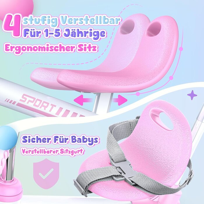 5-in-1 Kinderdreirad mit LED-Rädern - Rosa - bis zu 33% günstiger