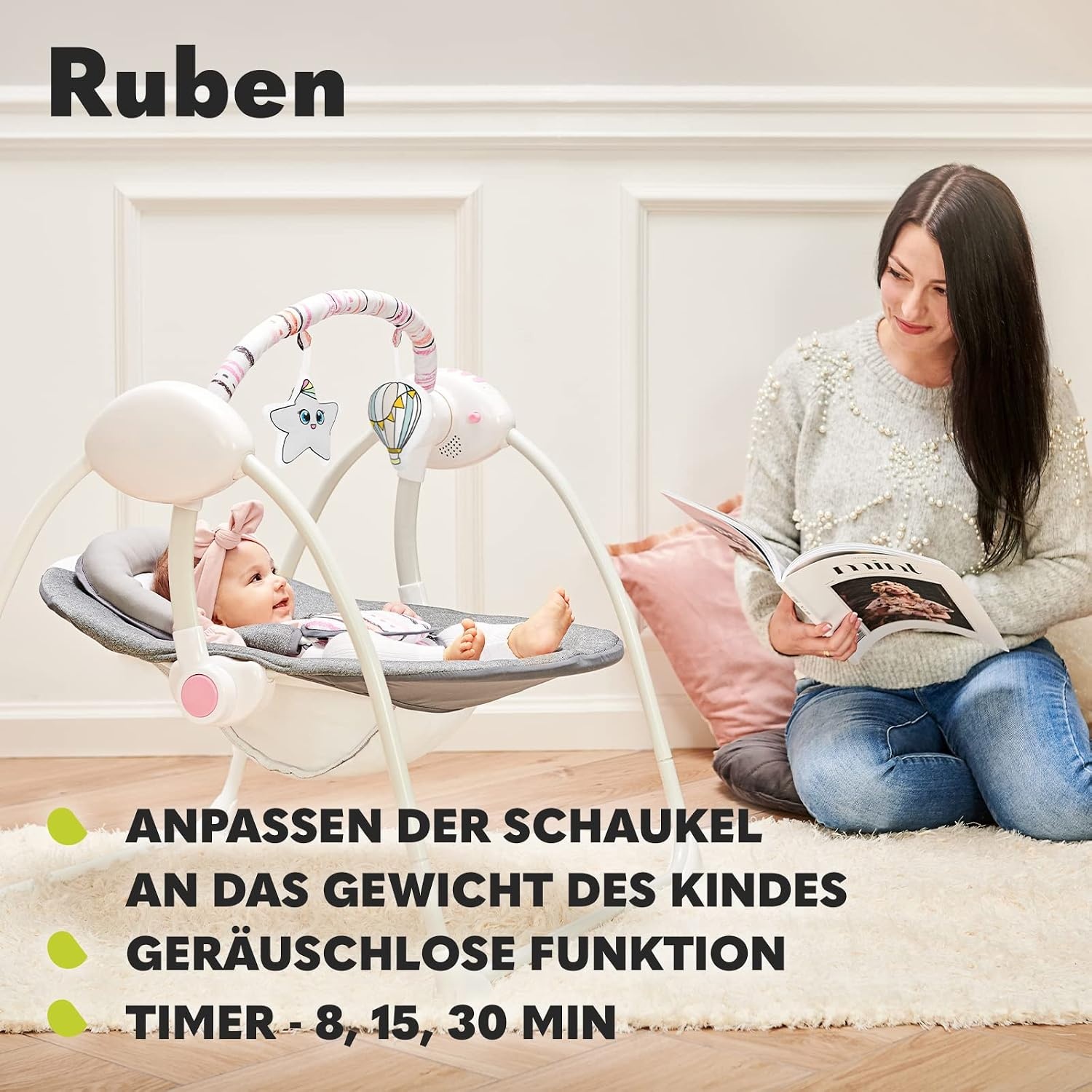 Elektrische Babyschaukel mit Wiegefunktion - Jetzt bis zu 34% Rabatt sichern!