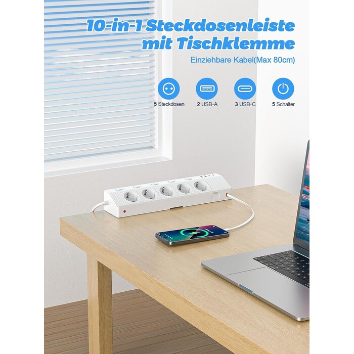 Tisch-Steckdosenleiste 5-fach mit USB & PD 30W - bis zu 31% sparen