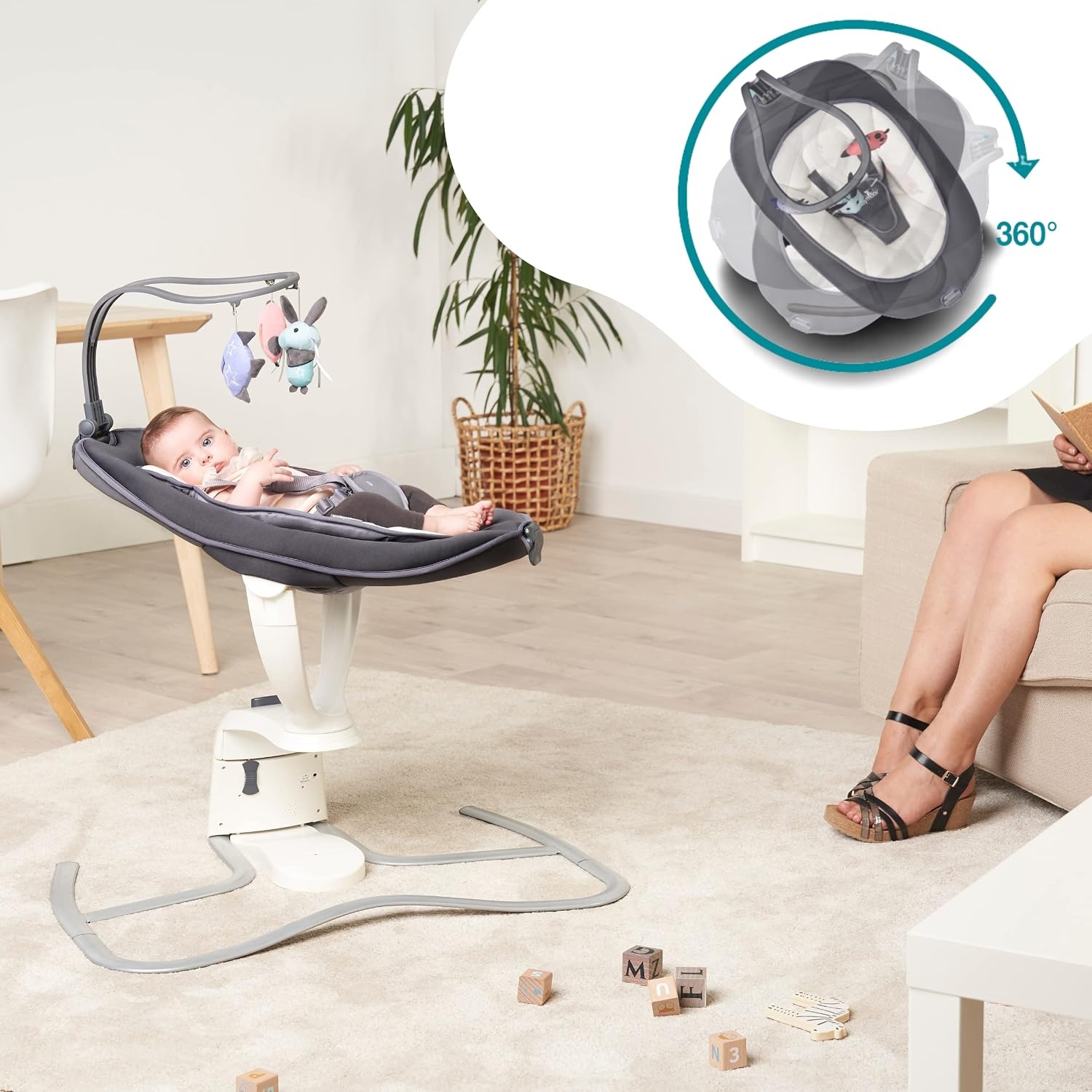 360° Babyschaukel mit 5 Geschwindigkeiten - Farbe Zink - bis zu 35% Rabatt