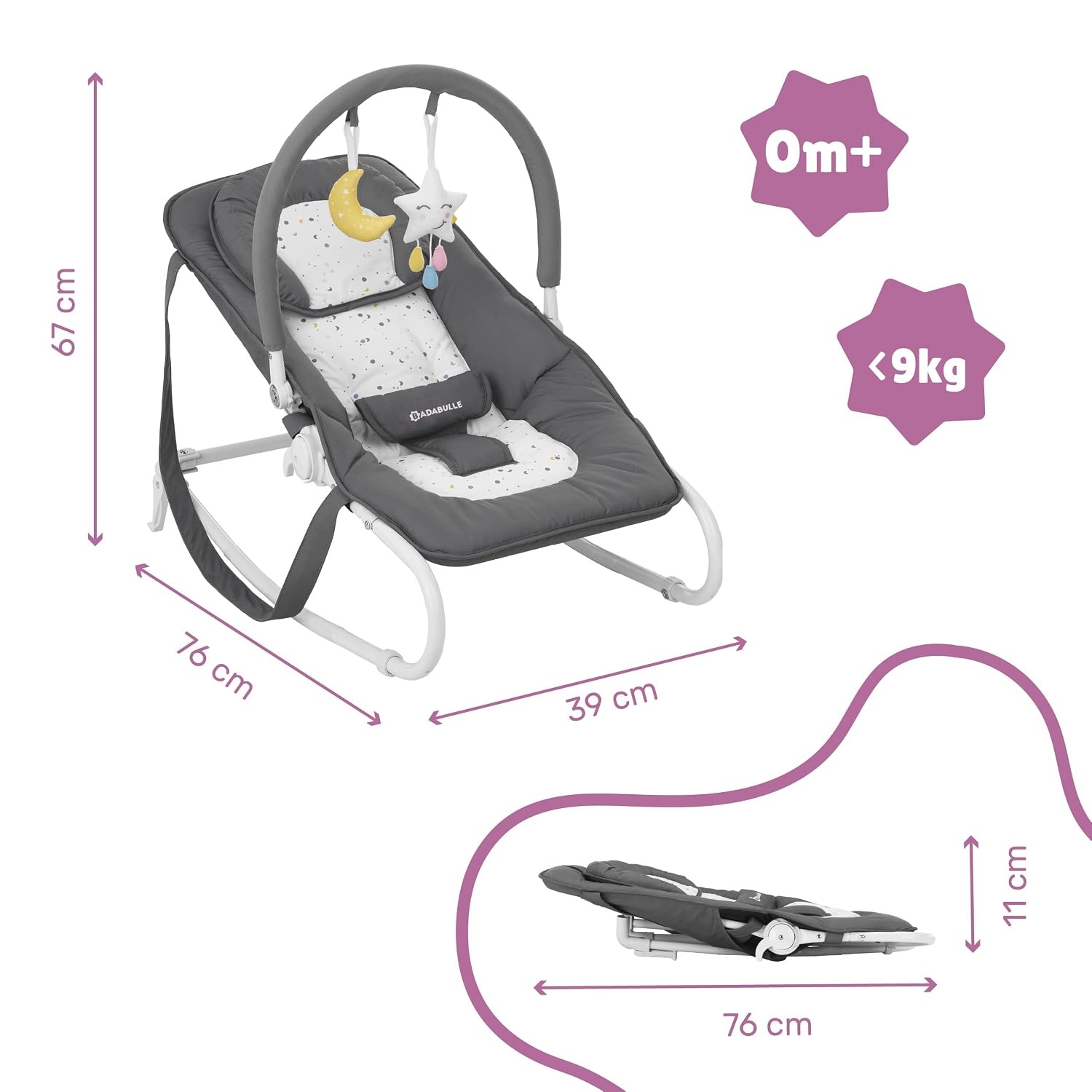 Babywippe mit Schaukelfunktion - Grau - bis zu 34% Rabatt sparen