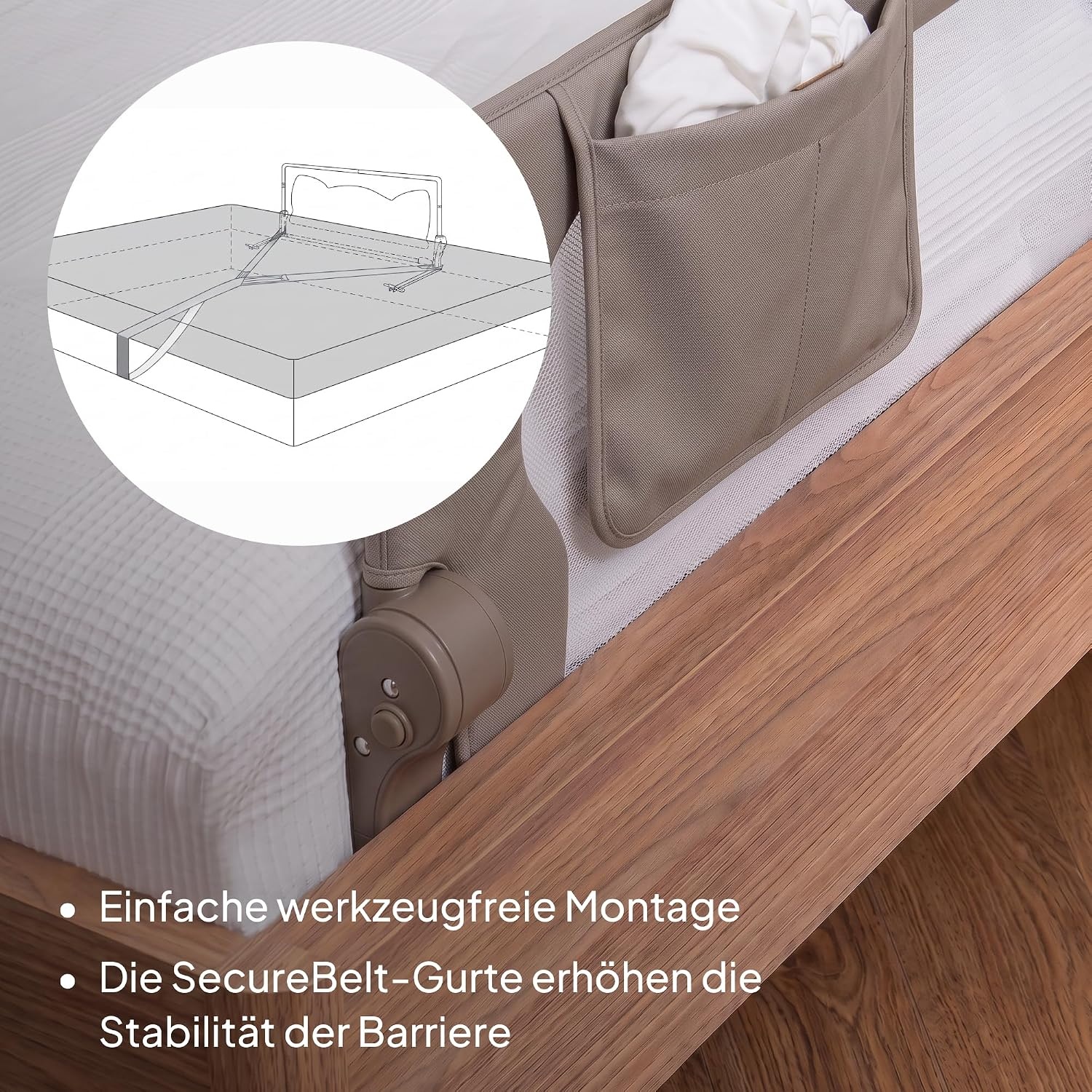 Bettgitter 150x42 cm Beige - Sicherer Fallschutz - Outlet bis zu 33% reduziert