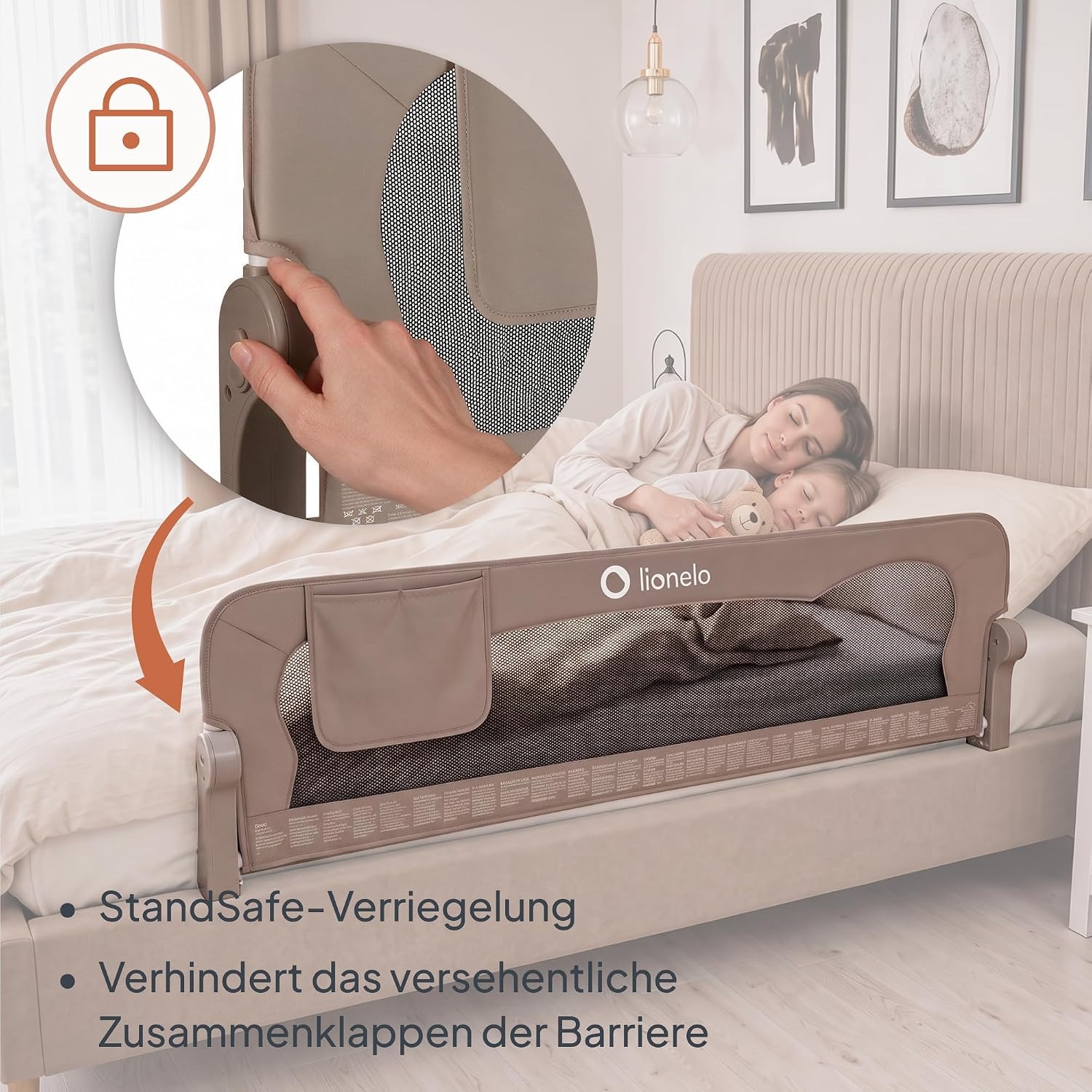 Bettgitter 150x42 cm Beige - Sicherer Fallschutz - Outlet bis zu 33% reduziert