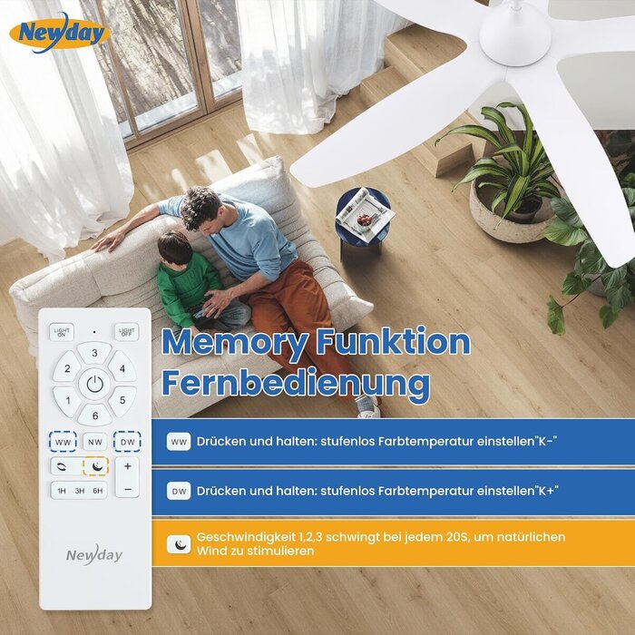 Deckenventilator mit LED 153 cm - Leise & Dimmbar - Jetzt bis zu 34% Rabatt