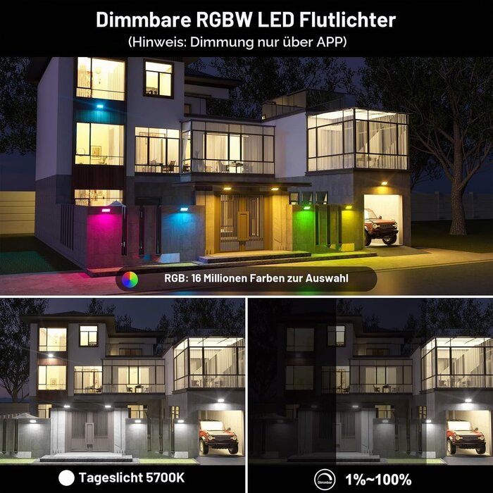 4er-Set LED-Flutlicht 50W RGB & Kaltweiß - Smart & Wetterfest - bis zu 34% Rabatt